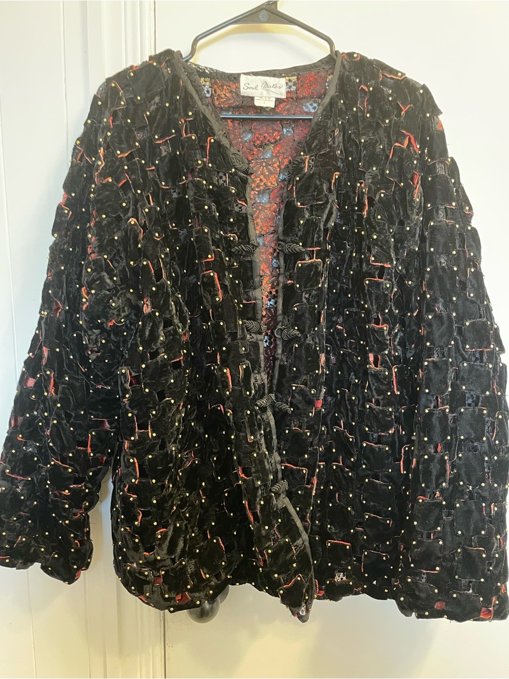 Soulmates Black Velvety Embellished Jacket with Red Accents